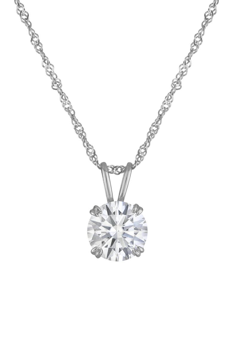 FZN 14k Gold Lab Created Moissanite Pendant Necklace, Main, color, White Gold/ Moissanite