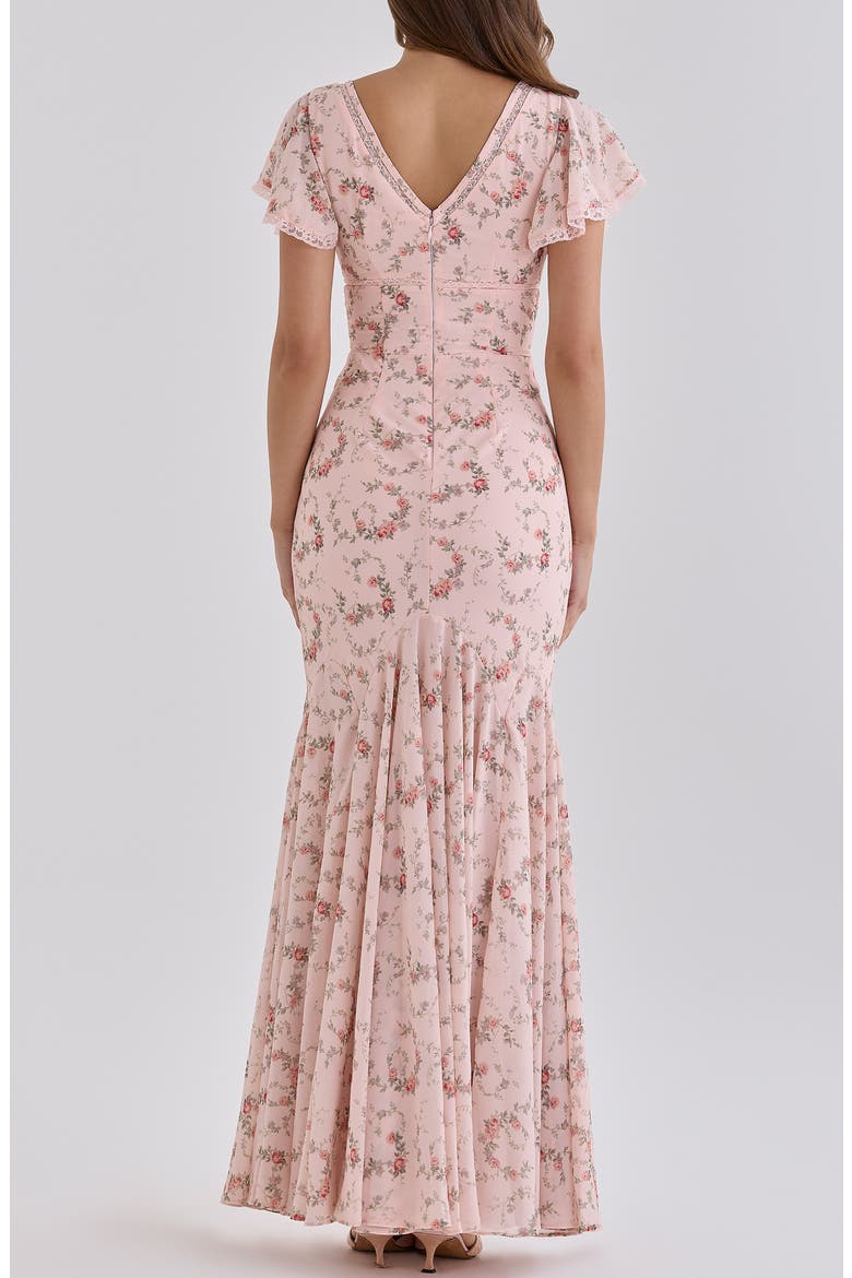 Amina Flutter Sleeve Georgette Maxi Dress, Alternate, color, PINK VINTAGE ROSE FLORAL PRINT