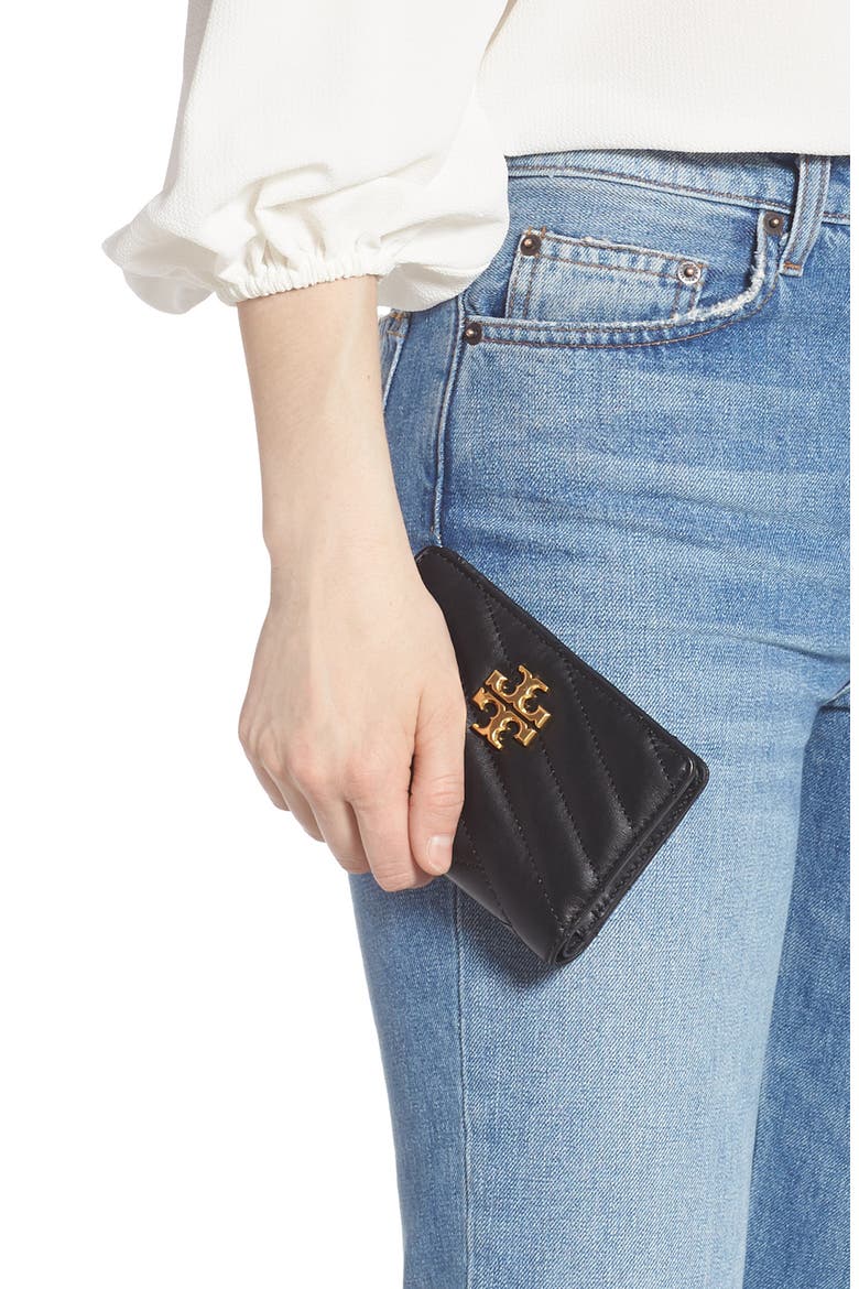 Medium Kira Quilted Leather Wallet, Alternate, color, BLACK