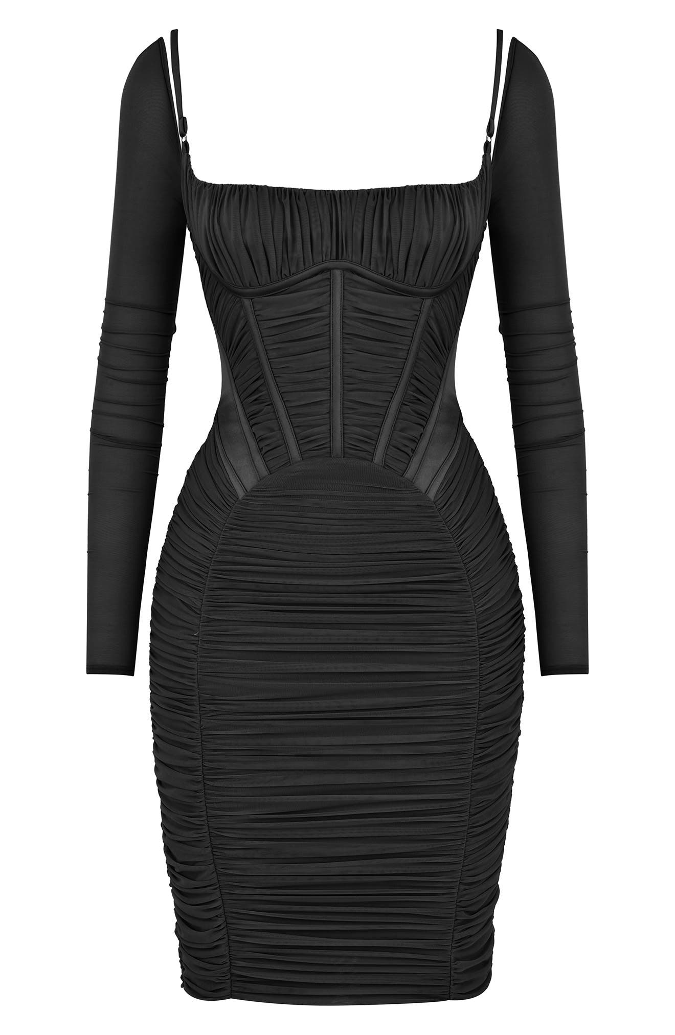 fray hemline bodycon dress HOUSE OF CB Freyja Satin Ruched Long Sleeve Body-Con (Women) Size:M - EU 40-42