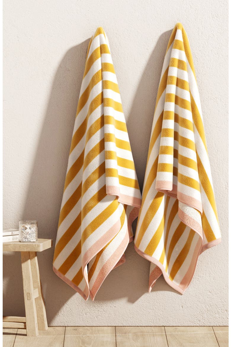 2-Pack Stripe Oversize Beach Towels, Alternate, color, MARIGOLD / DUSTY ROSE