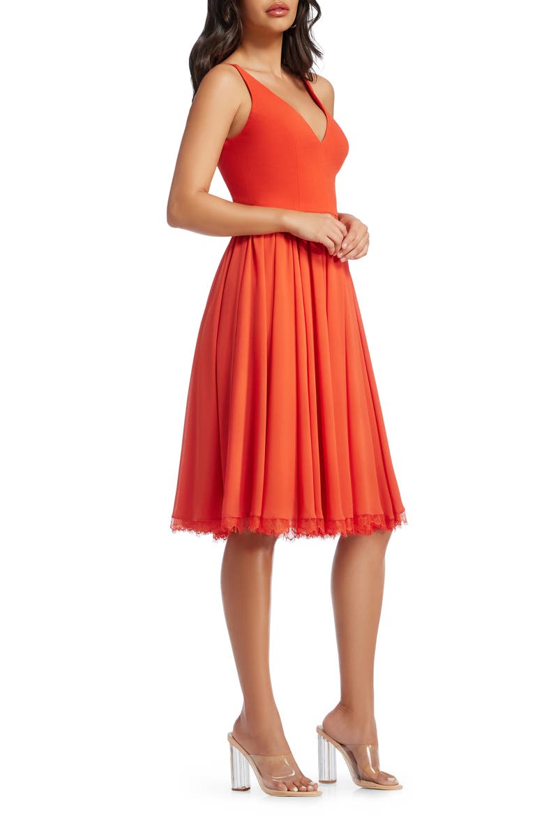 Alicia Mixed Media Midi Dress, Alternate, color, POPPY