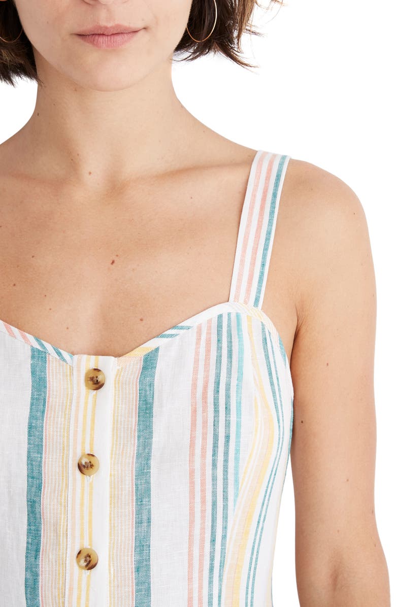 Madewell Rainbow Stripe Linen Midi Dress, Alternate, color,