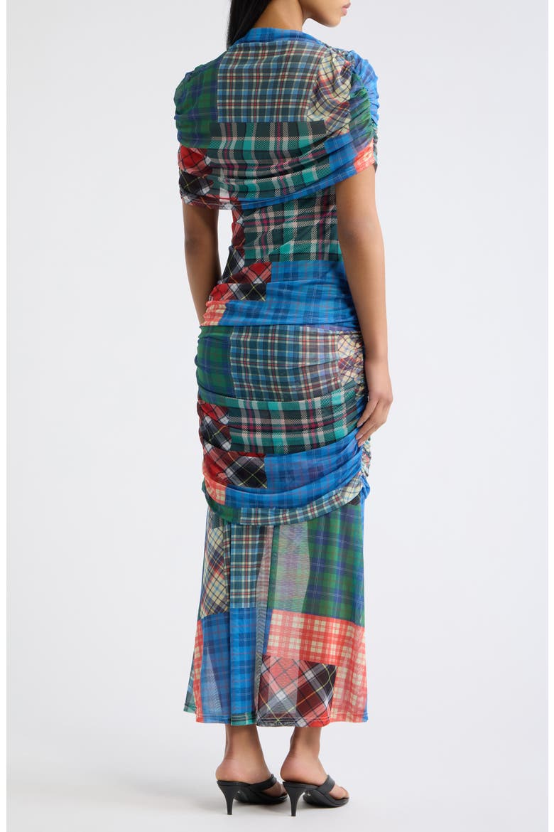 Girl from Mars Mesh Off the Shoulder Dress, Alternate, color, MIXED PLAID