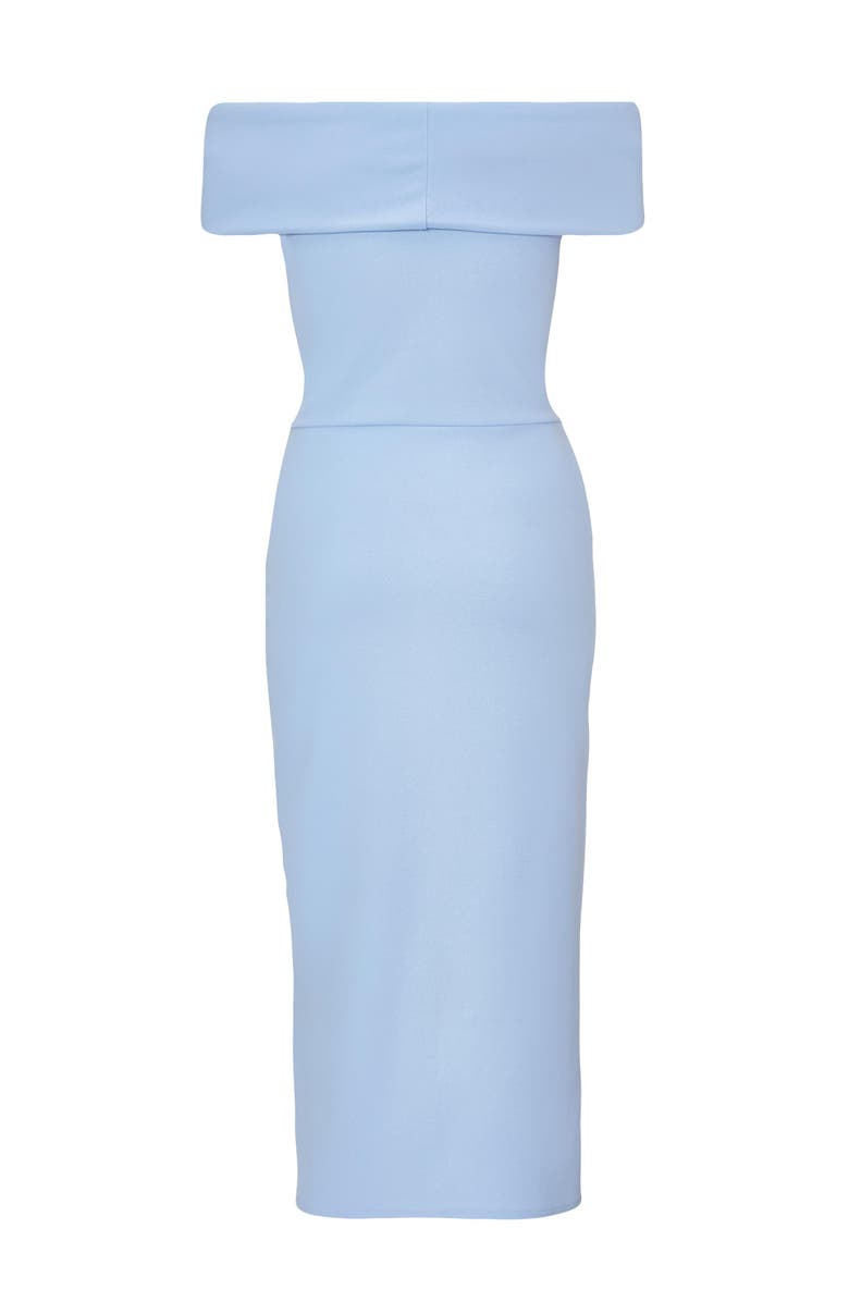 QUIZ Scuba Crepe Bardot Midi Dress With Button Detail, Alternate, color, Pale Blue
