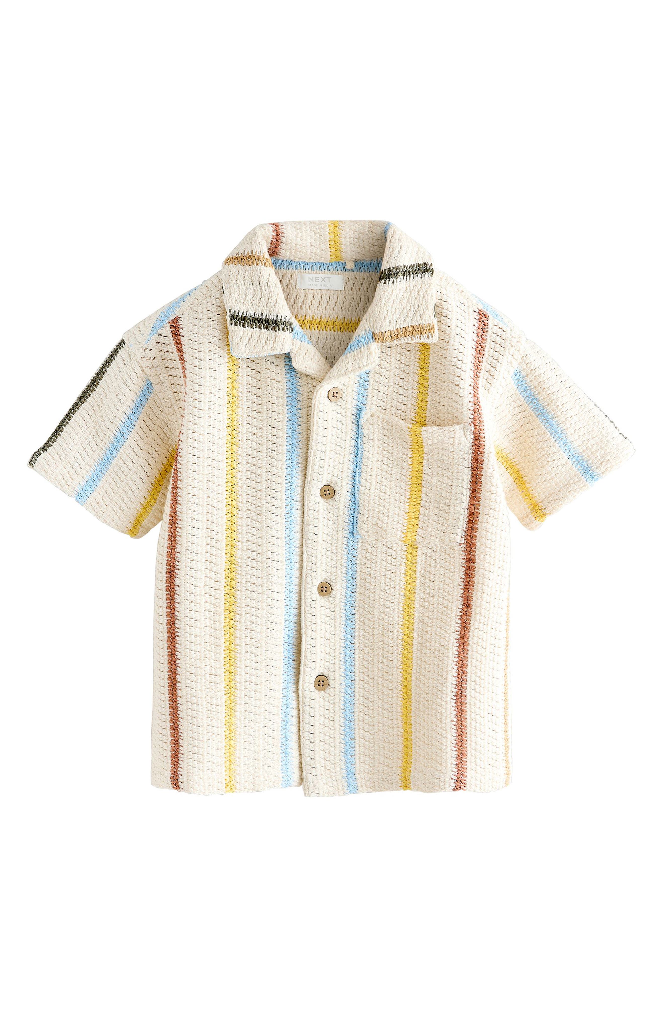 Next Kids' Textured Stripe Camp Shirt In Neutral