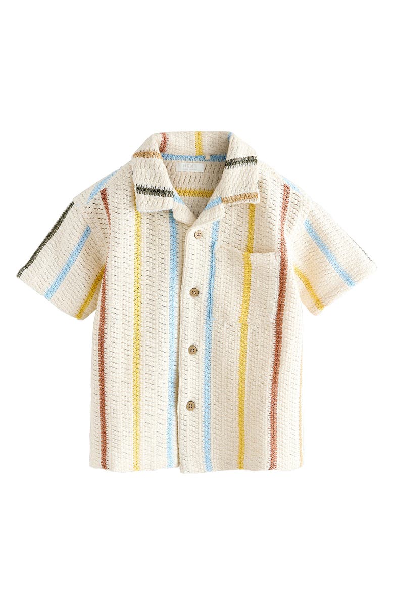 NEXT Kids' Textured Stripe Camp Shirt, Main, color, Neutral