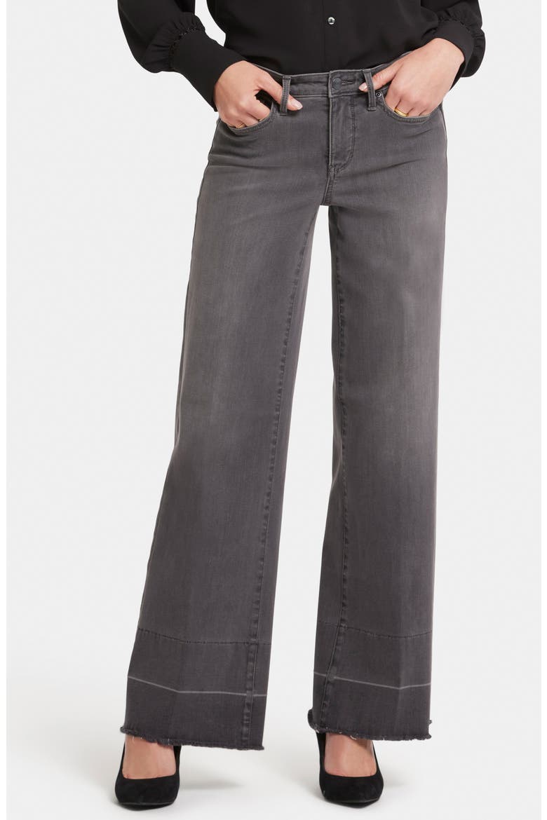 Teresa High Waist Frayed Released Hem Wide Leg Jeans, Main, color, SNOW SHADOW