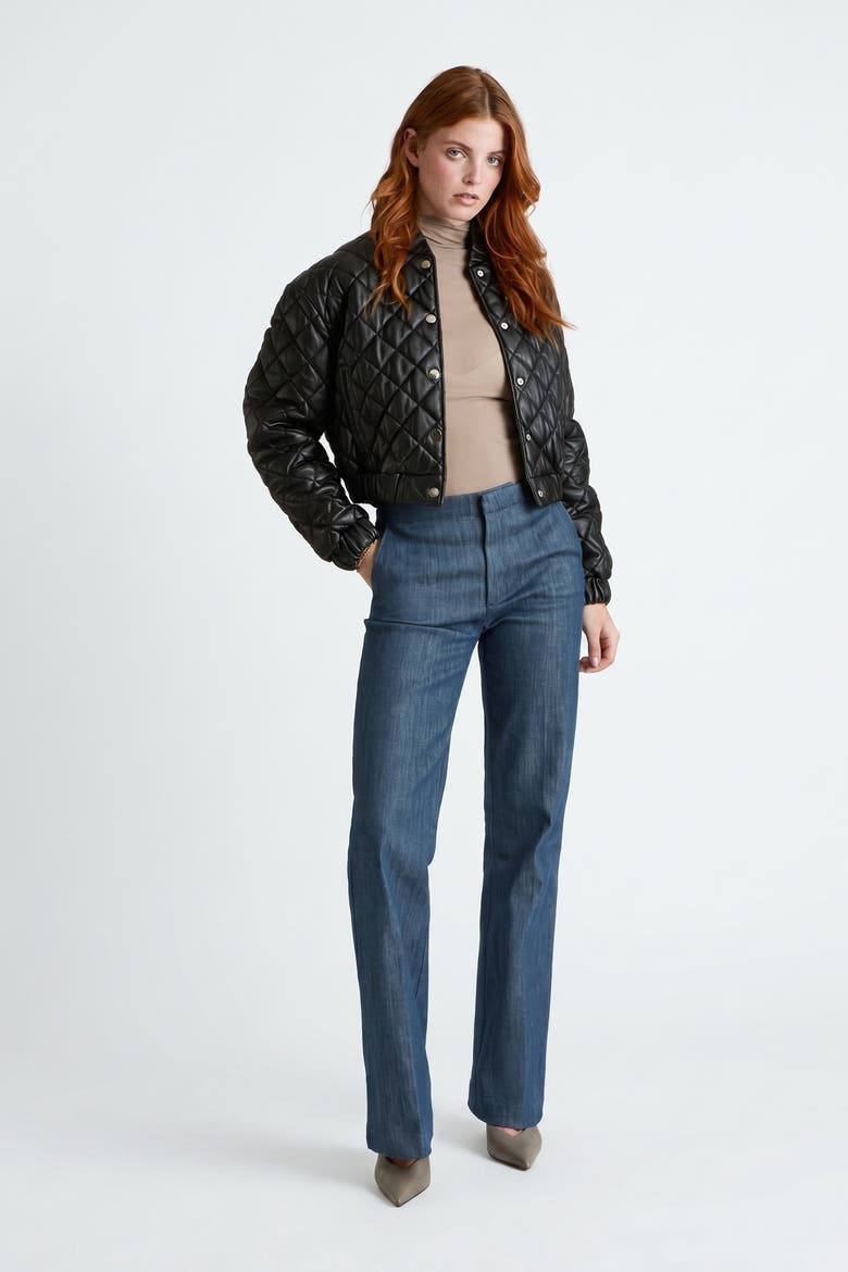 Aveline Quilted Leather Jacket, Alternate, color, Black