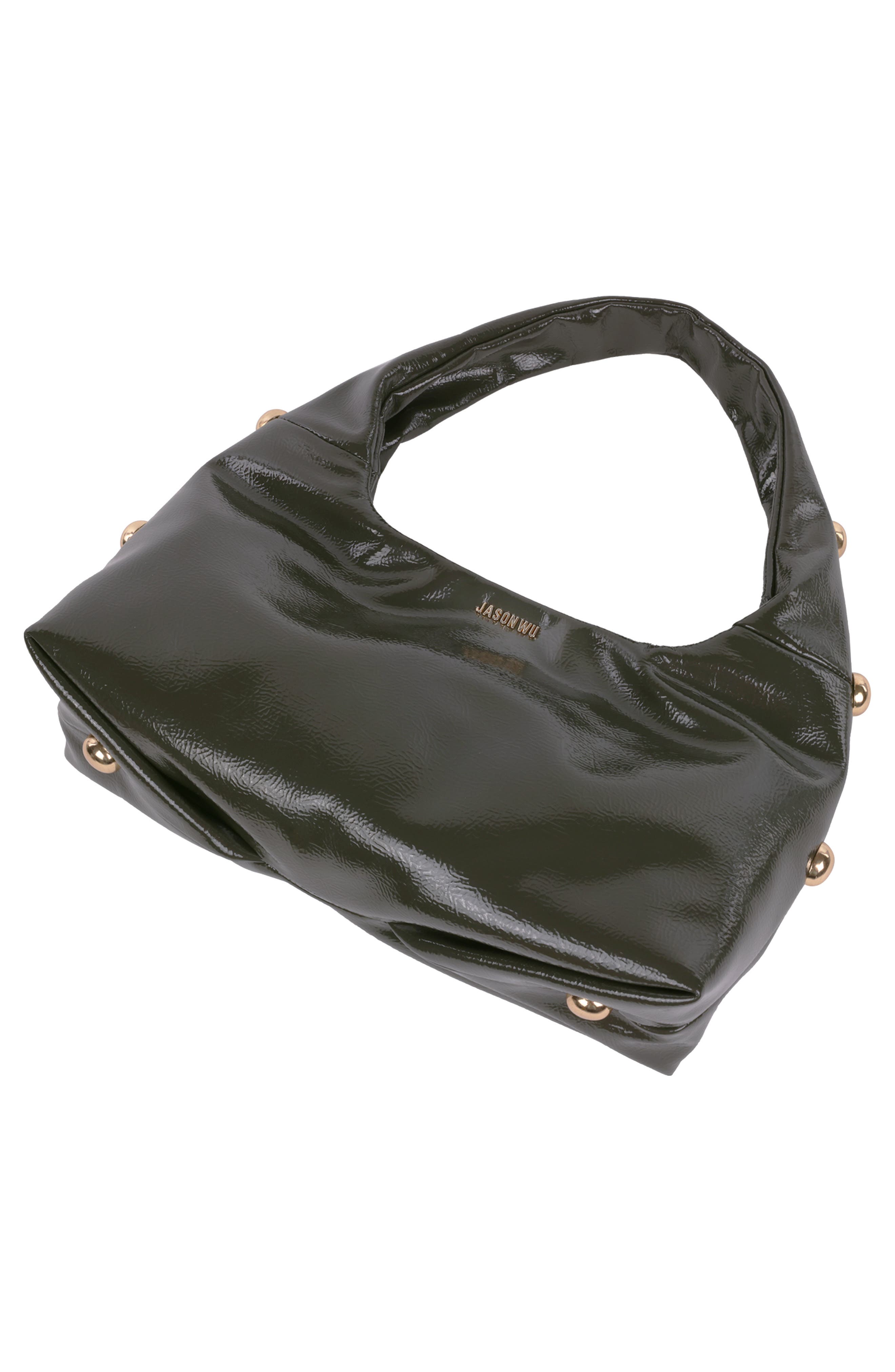 JASON WU Studded Patent Shoulder Bag, Alternate, color, Olive