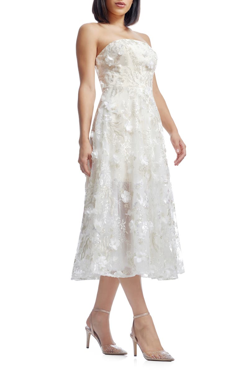 Dress the Population Kailyn Sequin Floral Appliqué Strapless Cocktail Dress, Alternate, color, Off White Multi
