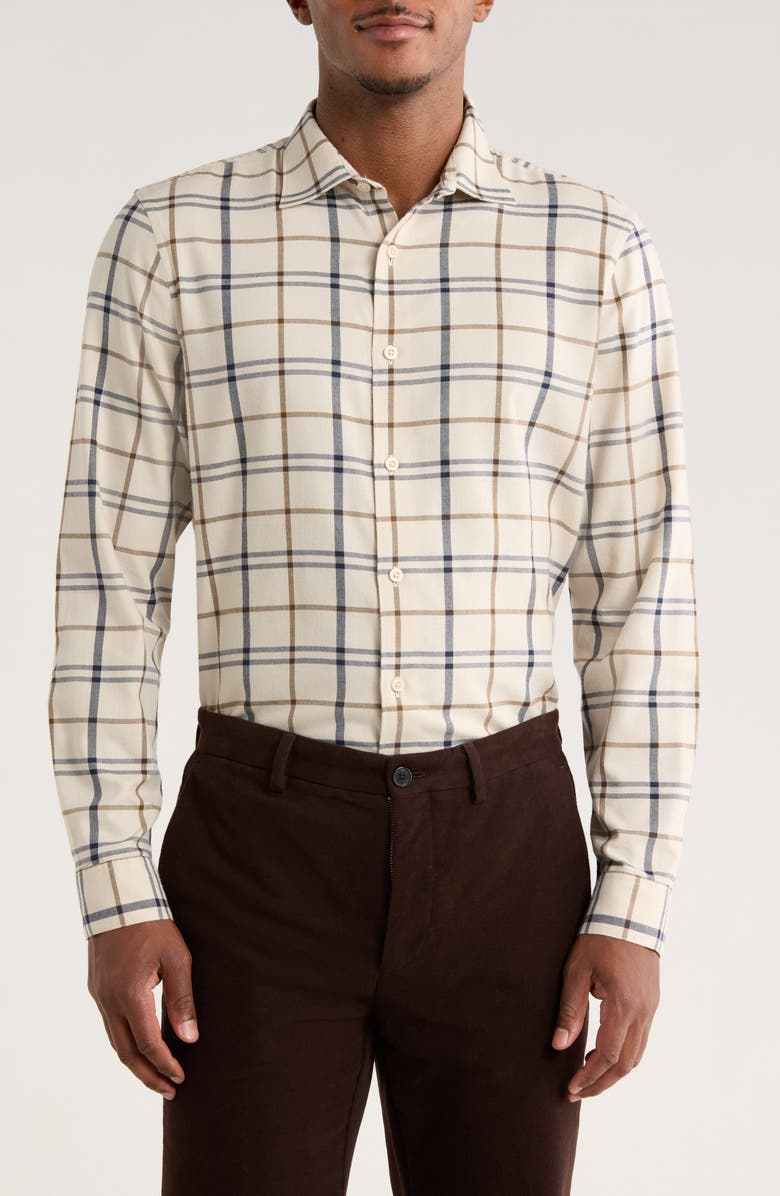 Nordstrom Flannel Button-Up Shirt, Main, color, Beige Grid Plaid