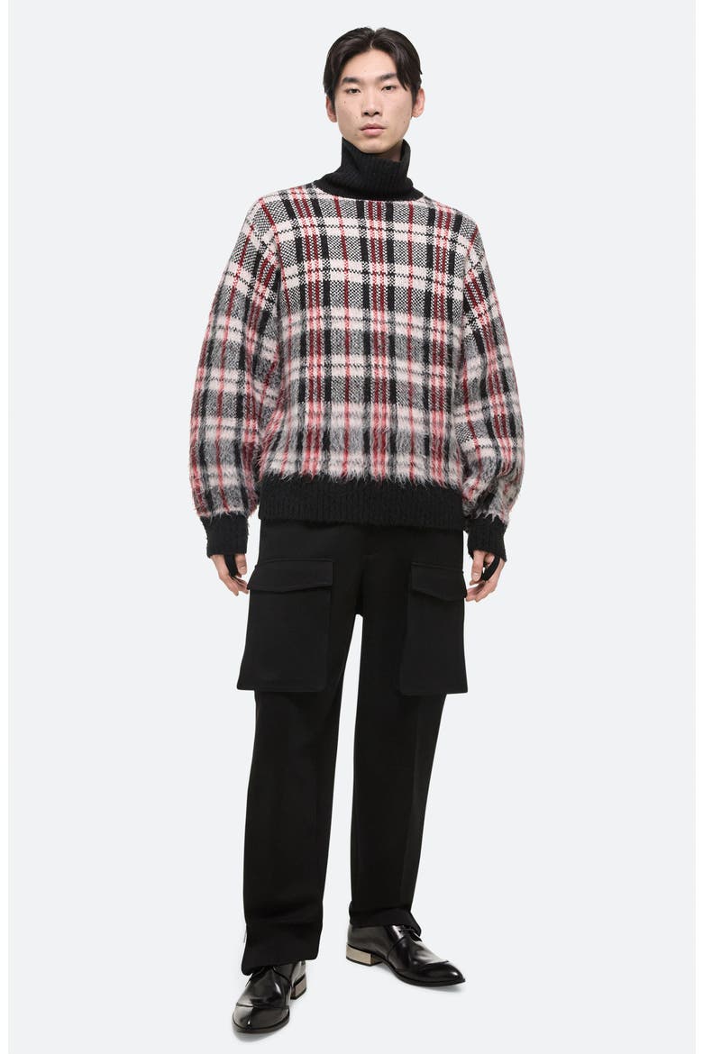 Plaid Brushed Oversize Turtleneck Sweater, Alternate, color, MEDIUM BLACK CHECK