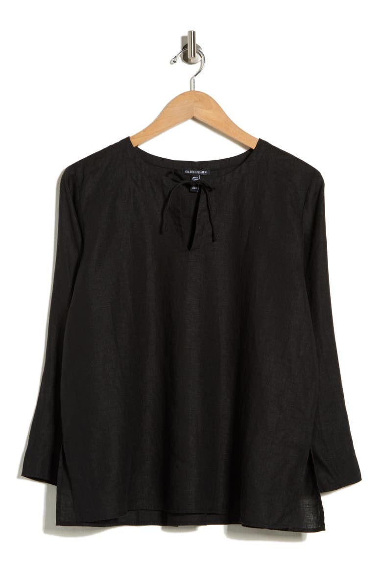 Princess Sleeve Linen Top, Alternate, color, BLACK