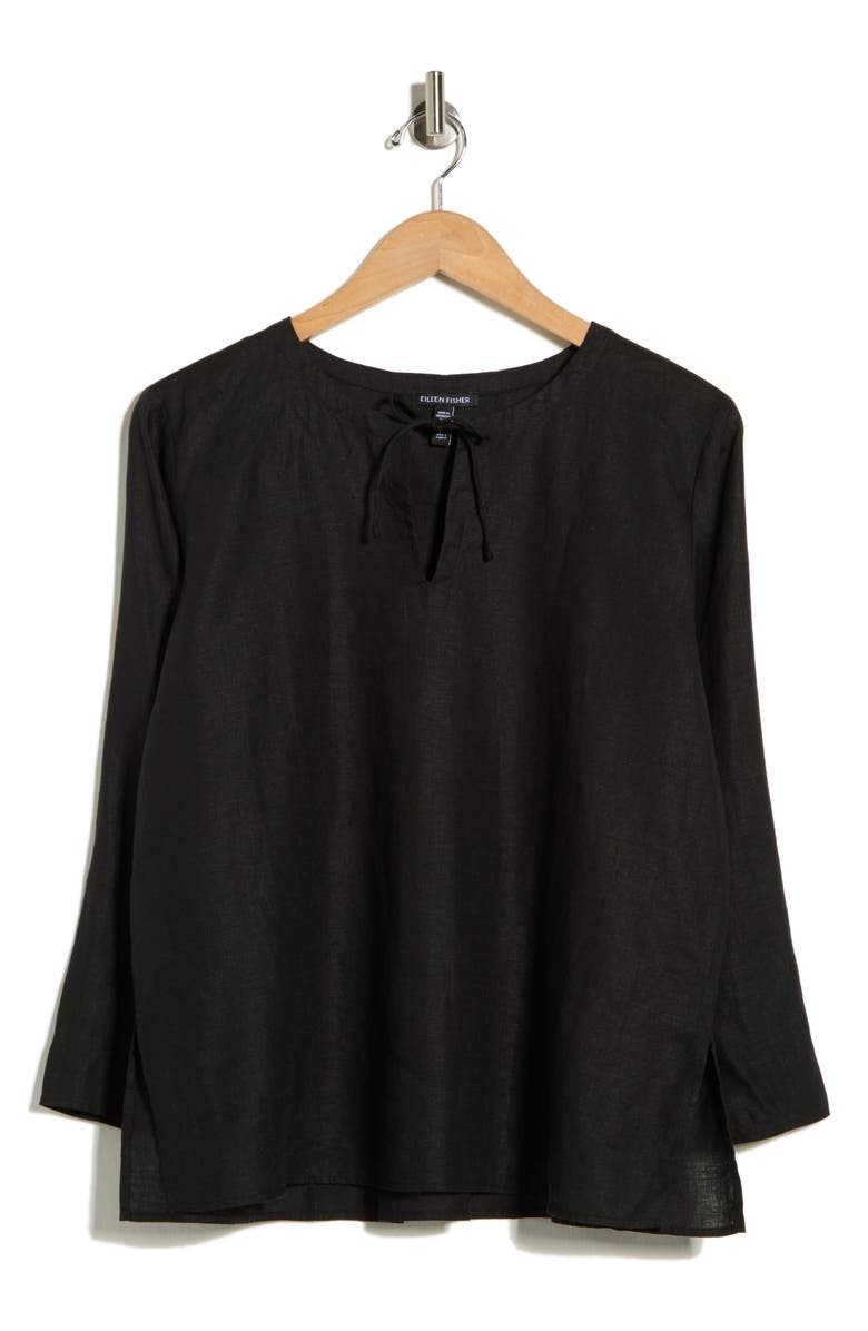 Eileen Fisher Princess Sleeve Linen Top, Main, color, Black