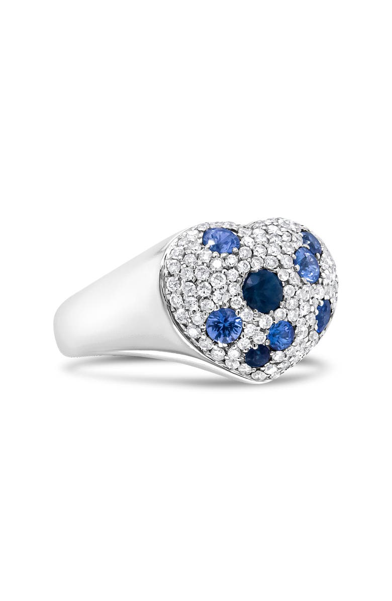 Haus of Brilliance 18K White Gold Blue Sapphire and 5/8 Cttw Diamond Cluster Heart Shaped Ring, Alternate, color, White