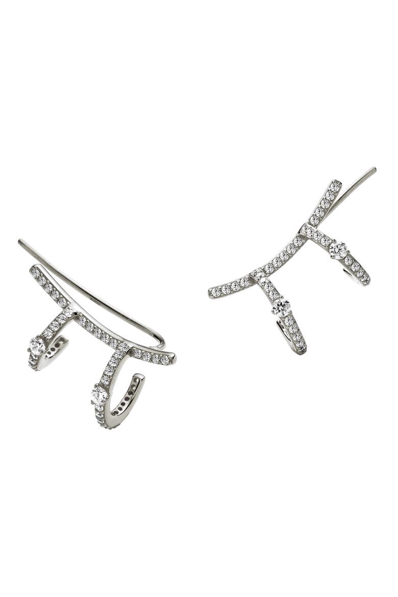 Wraparound Ear Climbers, Main, color, RHODIUM
