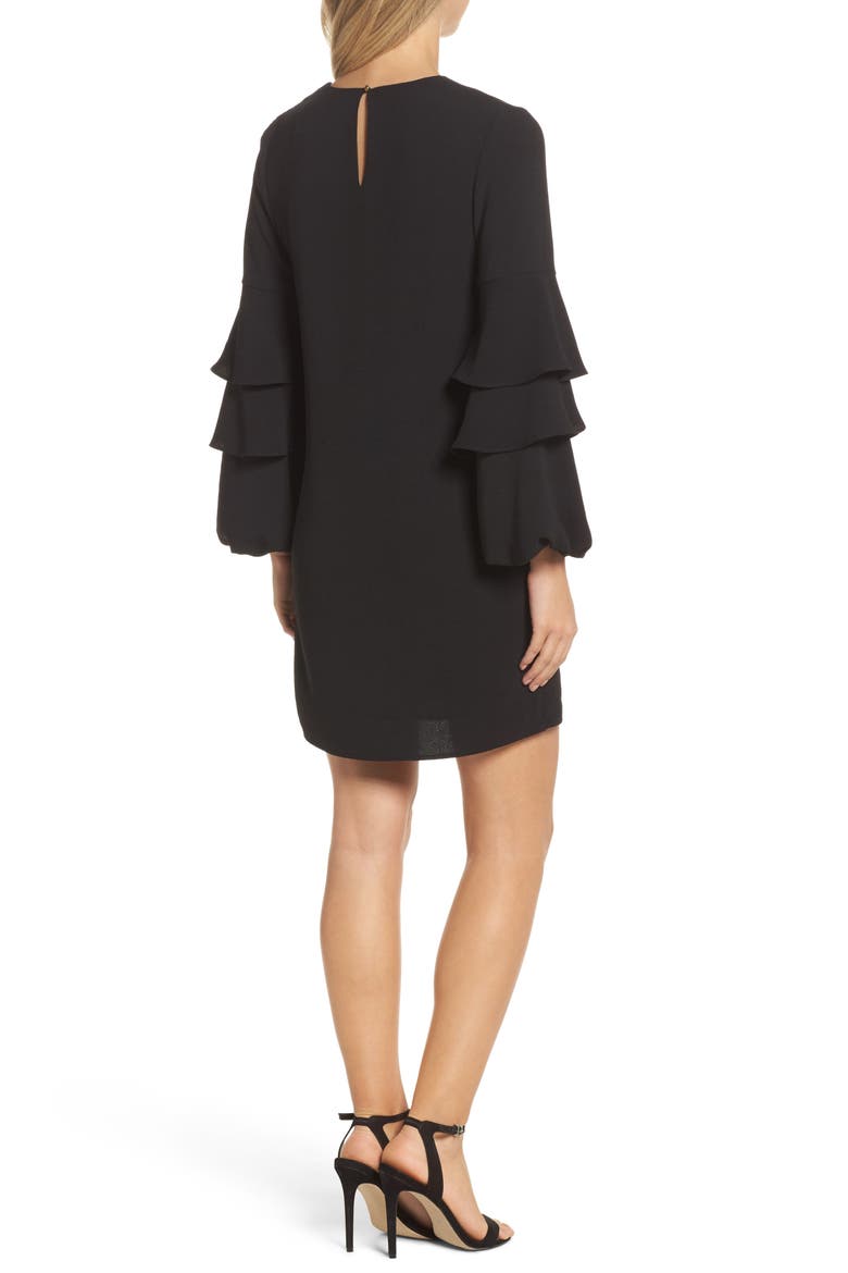 Tiered Ruffle Sleeve Shift Dress, Alternate, color, BLACK