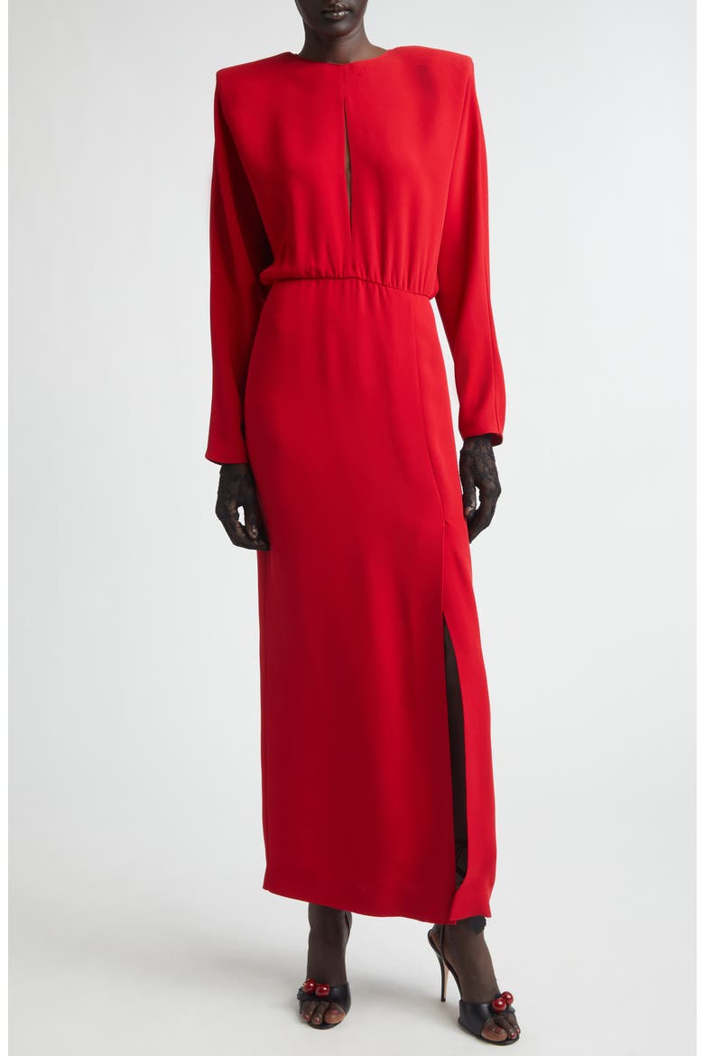 Donna Long Sleeve Blouson Silk Cady Couture Dress, Main, color, RED