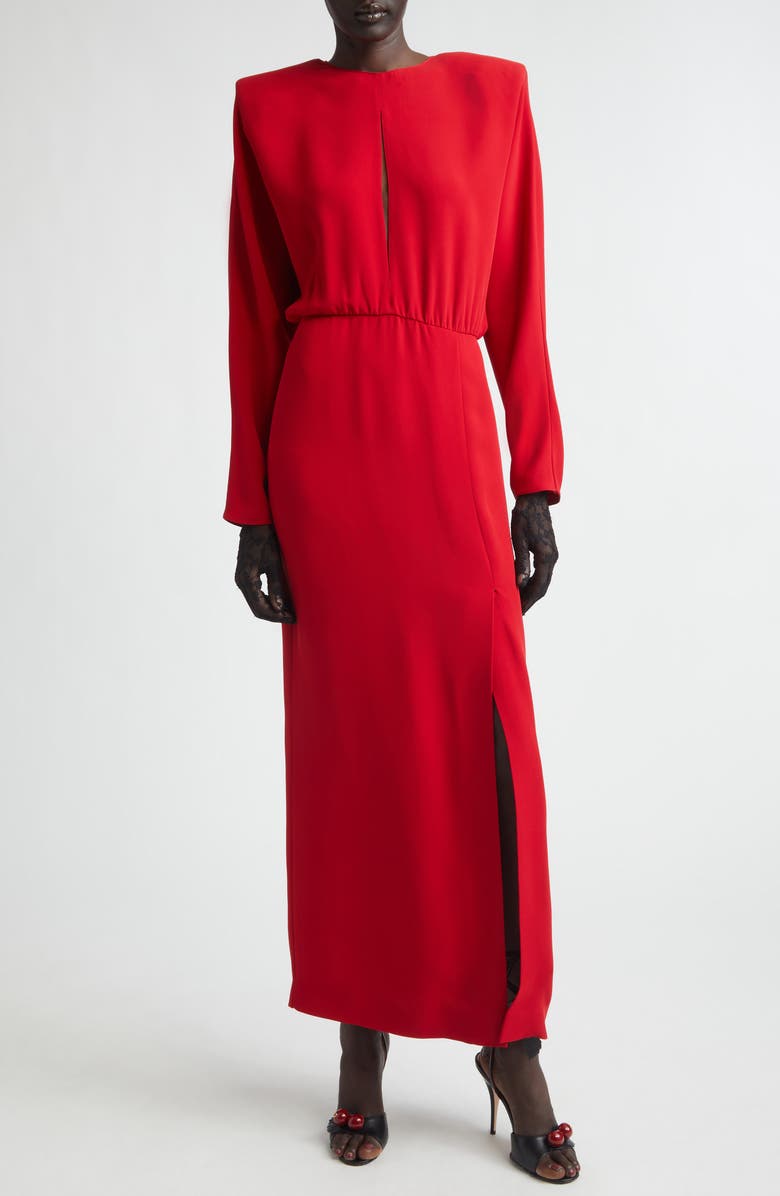 Valentino Donna Long Sleeve Blouson Silk Cady Couture Dress, Main, color, Red