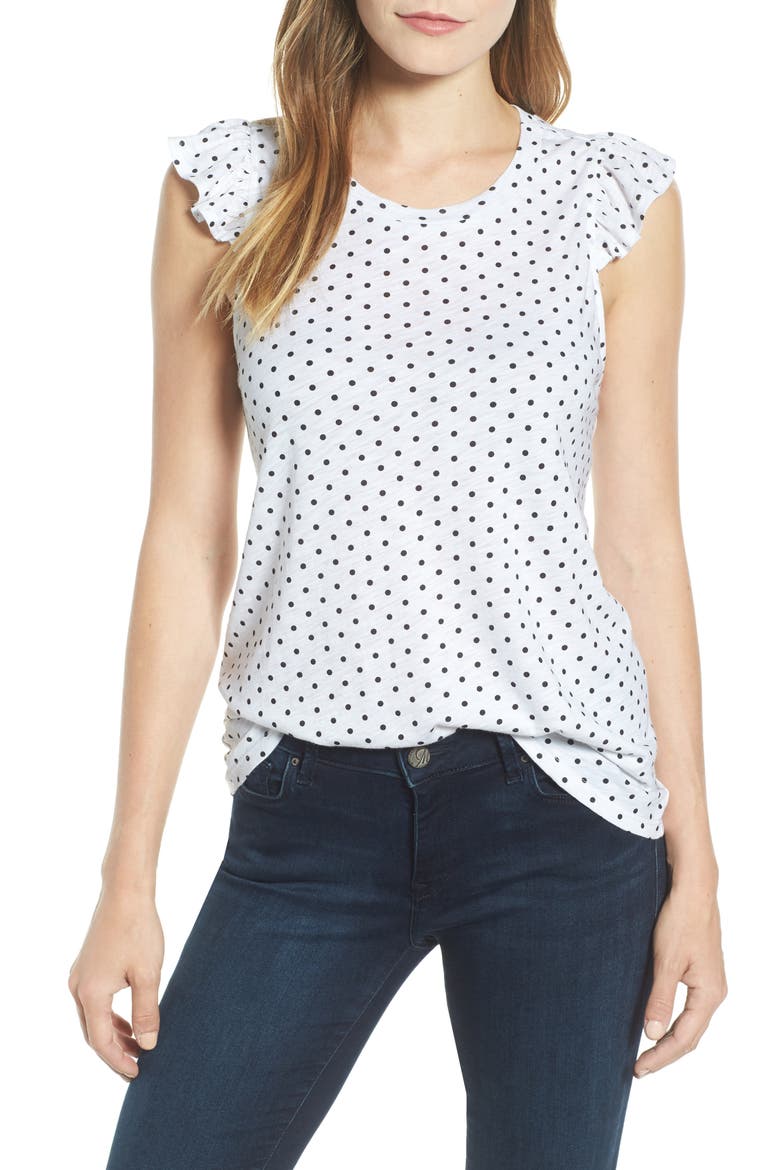 Gibson x Hi Sugarplum! Bonita Ruffled Tank (Nordstrom Exclusive), Main, color, DOT