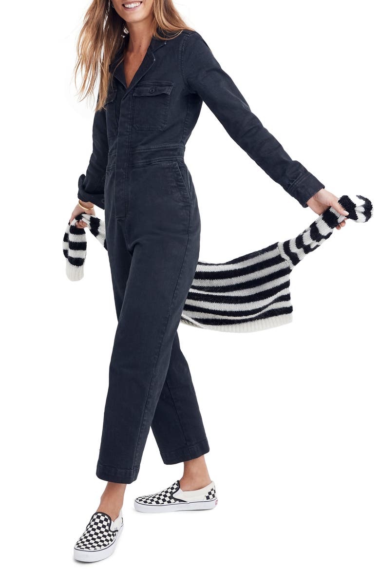 Garment Dyed Denim Slim Coverall Jumpsuit, Main, color, CLASSIC BLACK