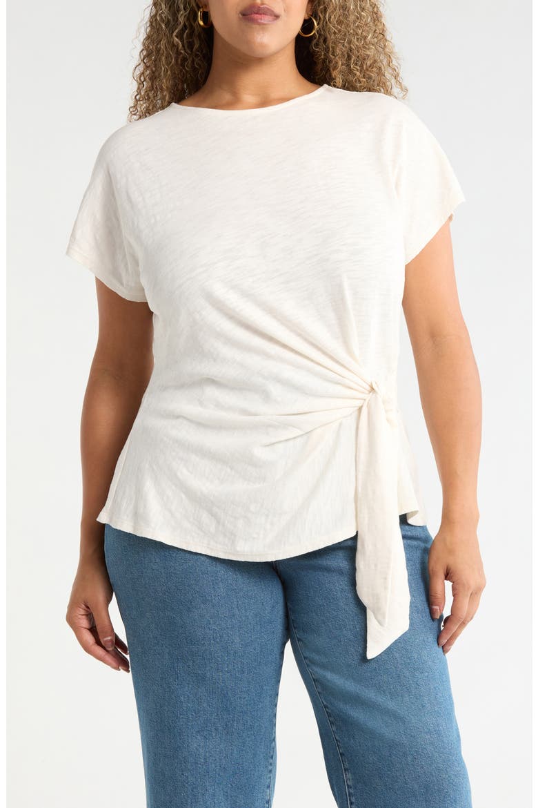 Drop Shoulder Tie Front Top, Main, color, IVORY PRISTINE