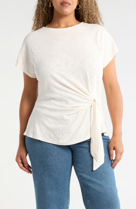 Drop Shoulder Tie Front Top