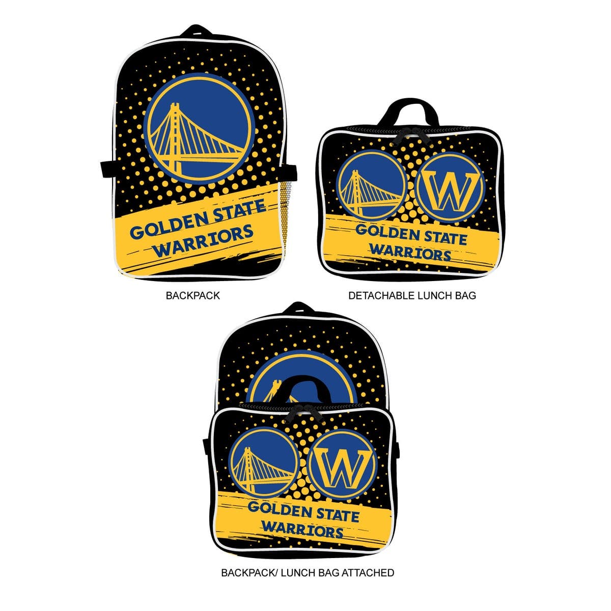 Golden State Warriors Backpack & Lunch Box 2-Piece Set, Main, color, Black