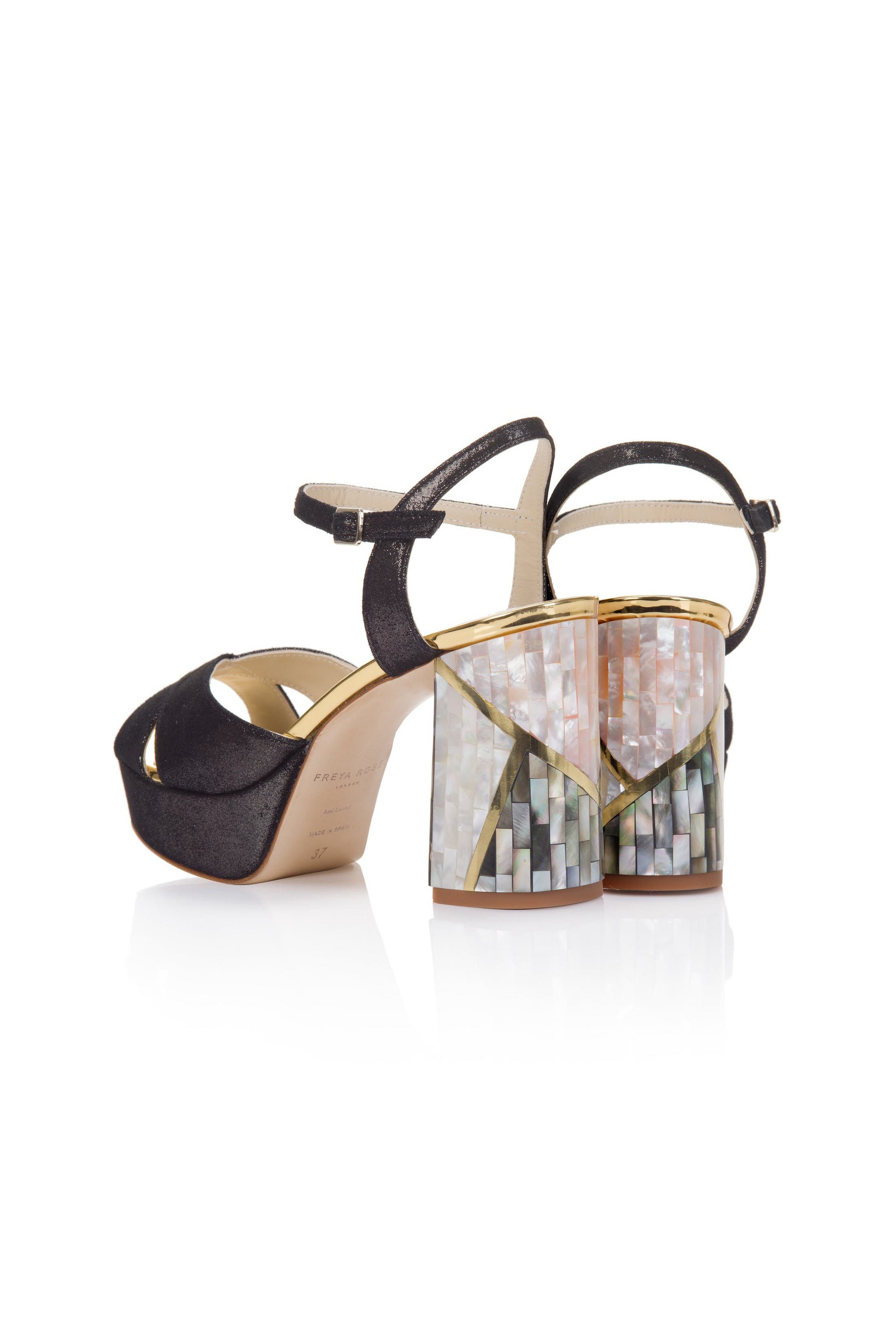 Freya Rose Zahra Noir Ankle Strap Pearl Heel Sandal, Alternate, color, Black Shimmer