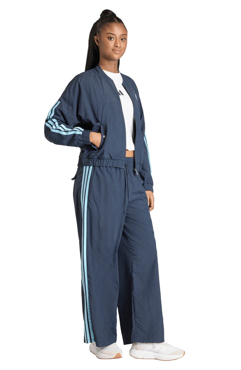 adidas 3-Stripe Wide Leg Track Pants, Alternate, color, Night Navy/ Icey Blue