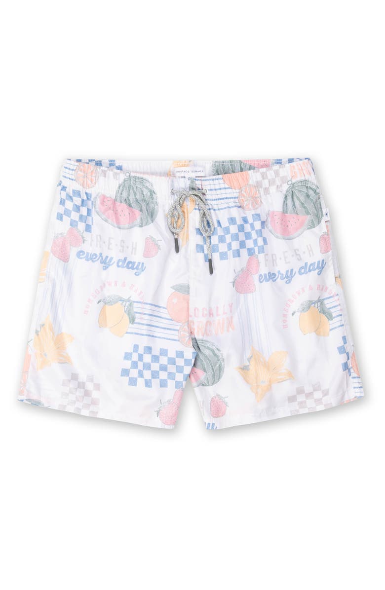 Vintage Summer Kids' Print Swim Shorts, Main, color, Ivory