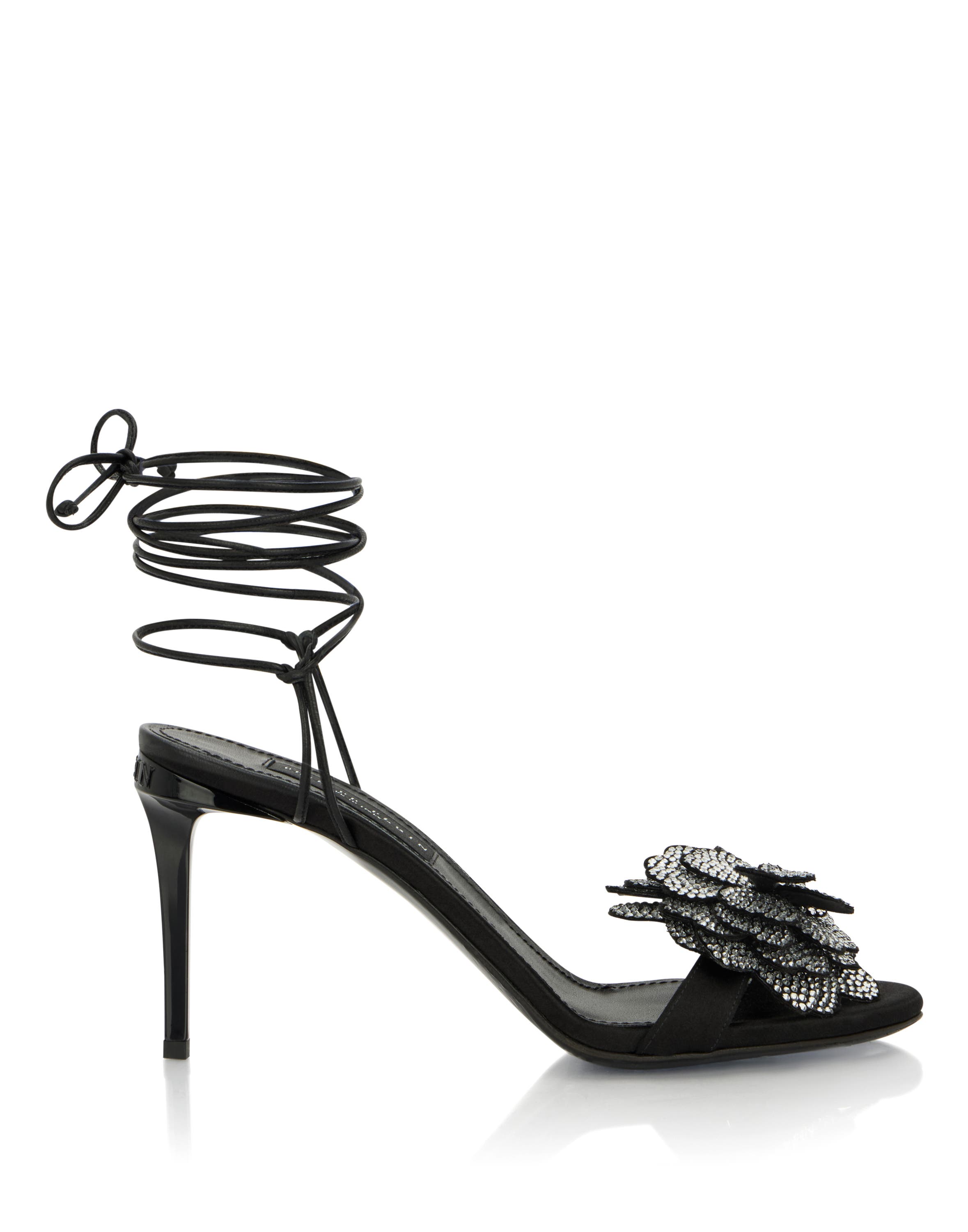 Lace-Up High Heels Sandals Strass Flower 9 Women, Alternate, color, black