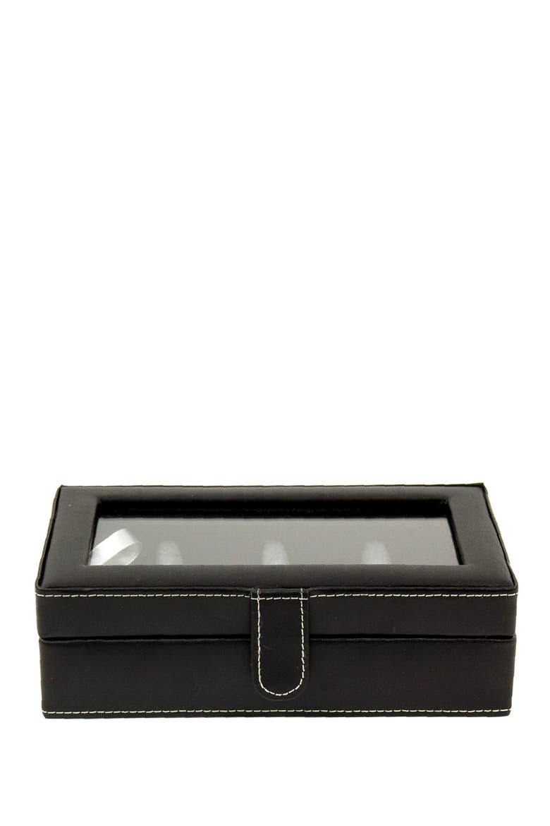 Black Leather Rectangular Window 12 Cufflink Box, Alternate, color, MULTI-COLOR