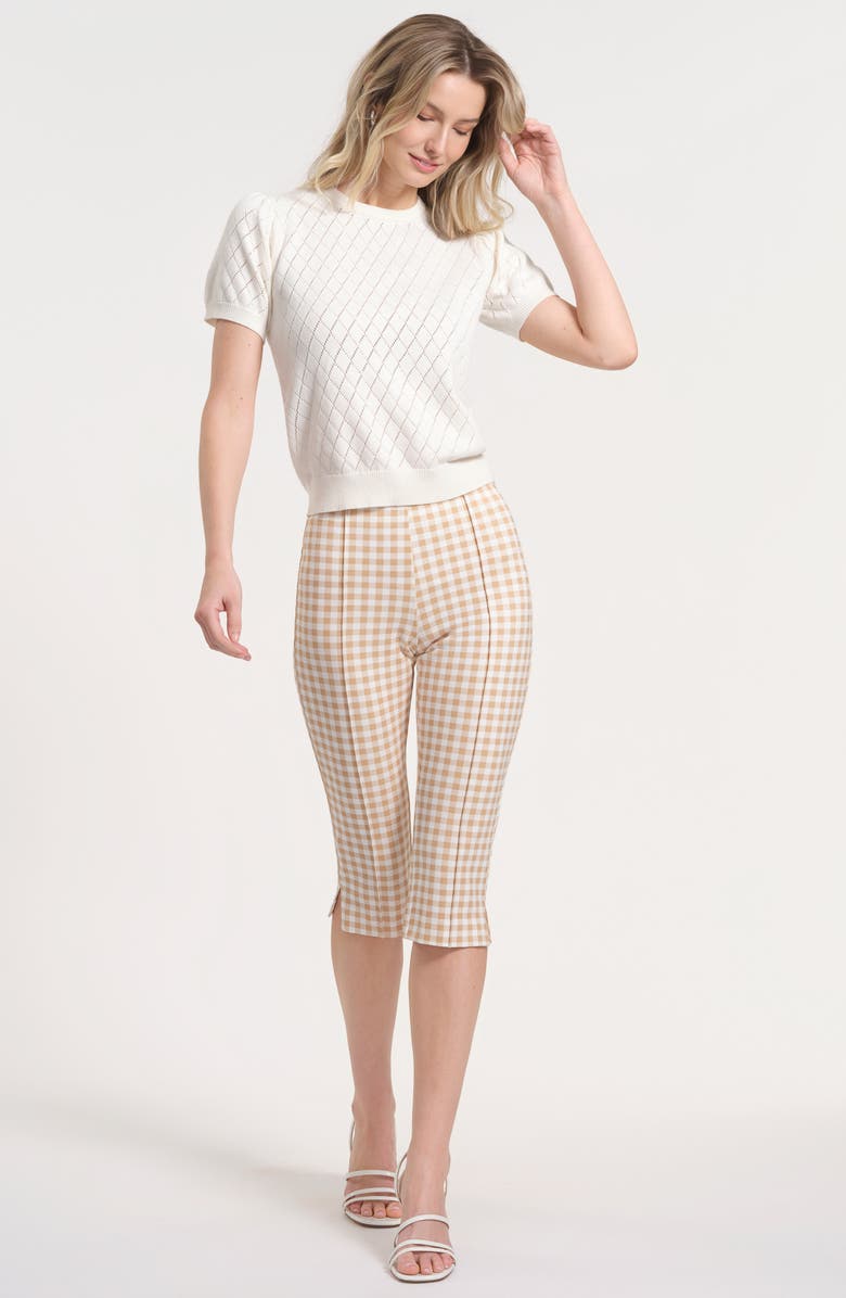 Isaac Mizrahi New York Print Ponte Capris, Alternate, color, Beige/ White