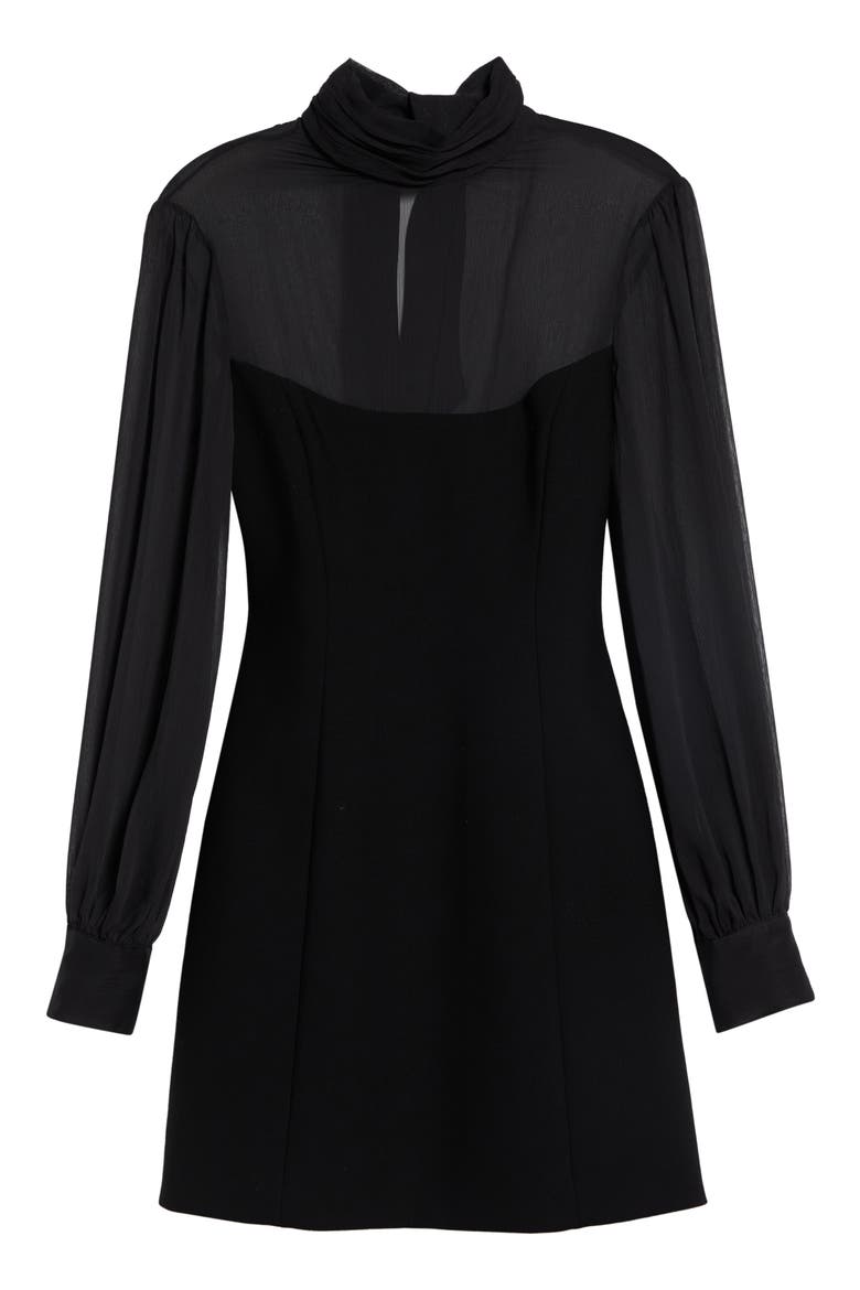 Fili Sheer Sleeve Mock Neck Minidress, Alternate, color, BLACK