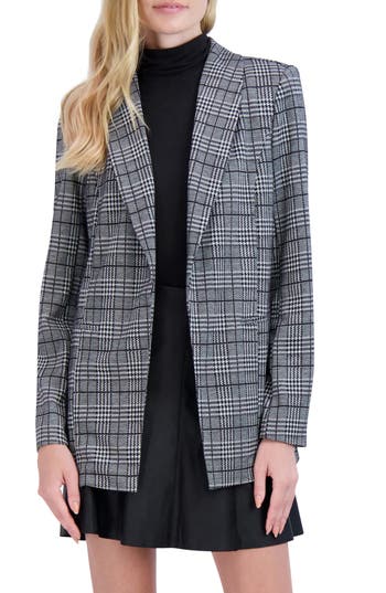 Ookie & Lala Plaid Shawl Collar Blazer In Black/white