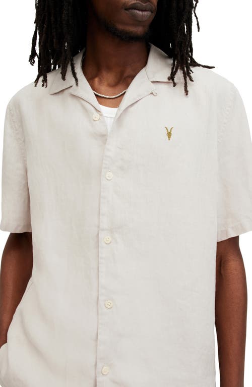 Allsaints Audley Short Sleeved Relaxed Fit Button Down Shirt In Taupe