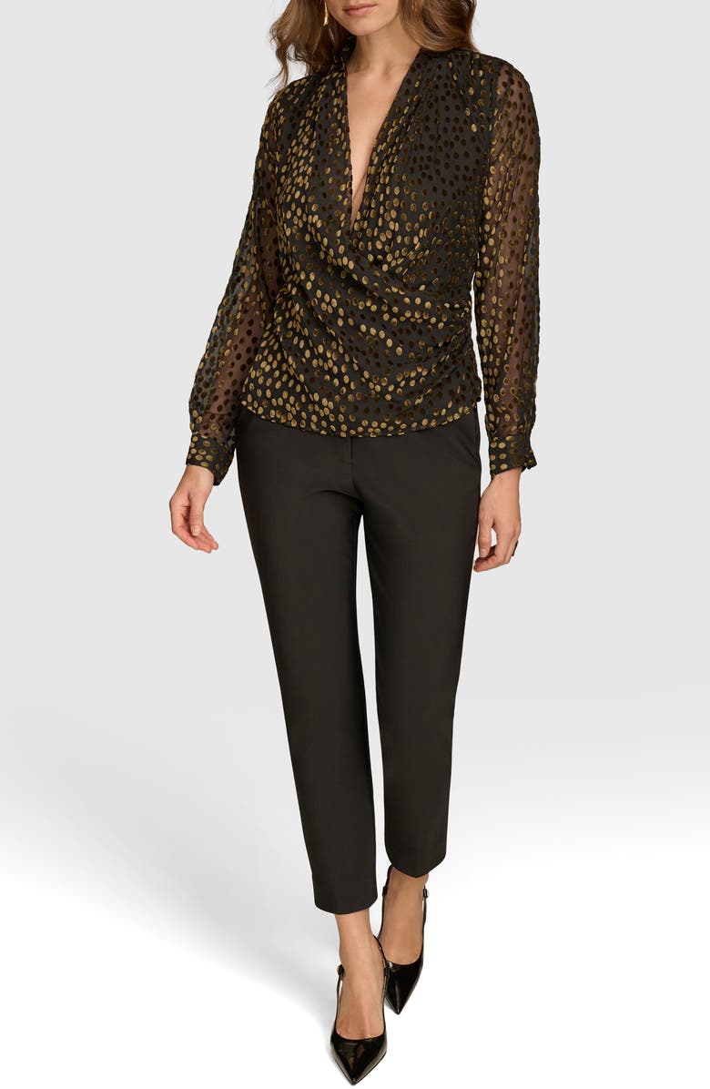 Donna Karan New York Burnout Velvet Dot Wrap Front Top, Alternate, color, 