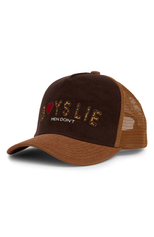 Boys Lie Caitlyn Coded Corduroy Trucker Hat In Brown