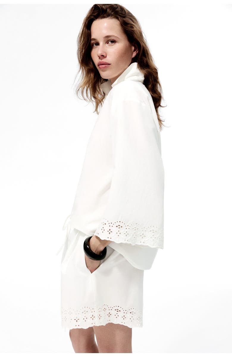 H&M Broderie-anglaise Cotton Shorts, Alternate, color, White