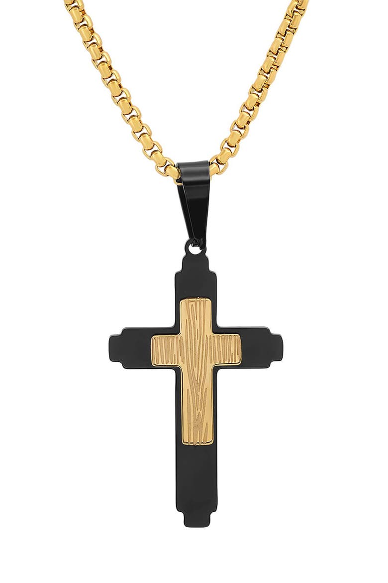 Men's 18k Gold Plated Two Tone Cross Pendant Necklace, Main, color, GOLD