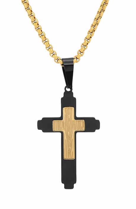 Men's 18k Gold Plated Two Tone Cross Pendant Necklace