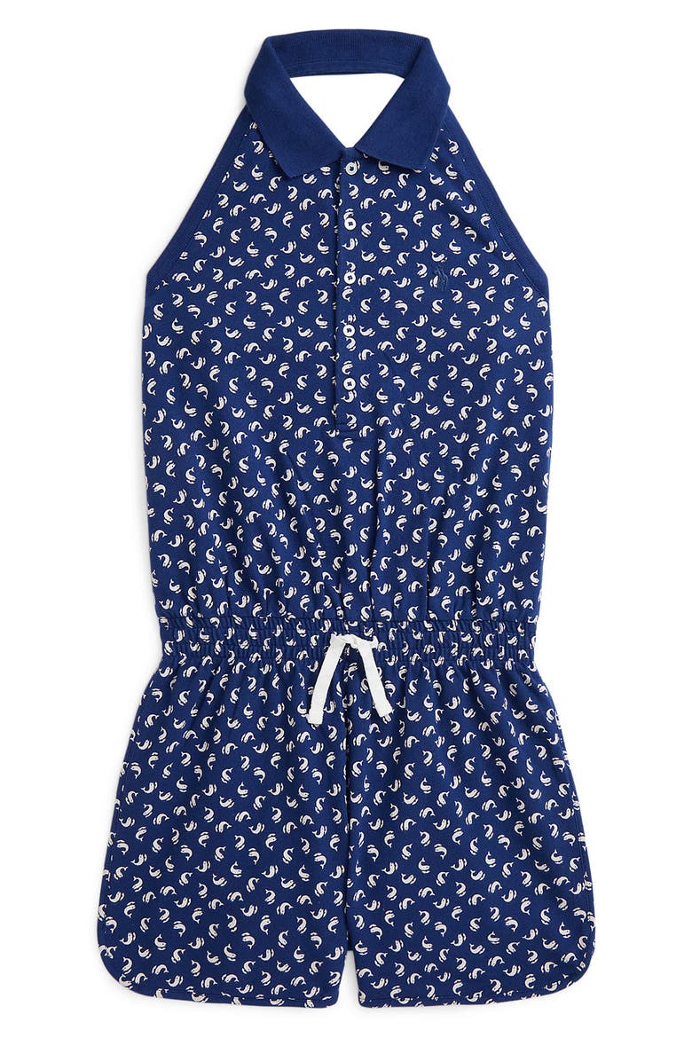 Kids' Dolphin Print Mesh Halter Romper, Main, color, BLUE MULTI