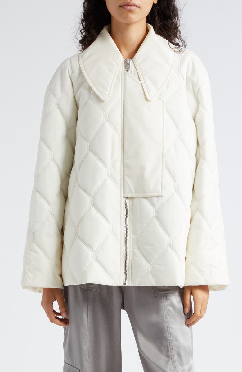Ganni Diamond Quilted Recycled Polyester Jacket, Main, color, 