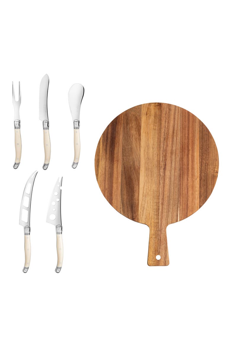 6-Piece Assorted Laguiole Cheese Knives & Serving Board Set, Main, color, IVORY AND WOOD
