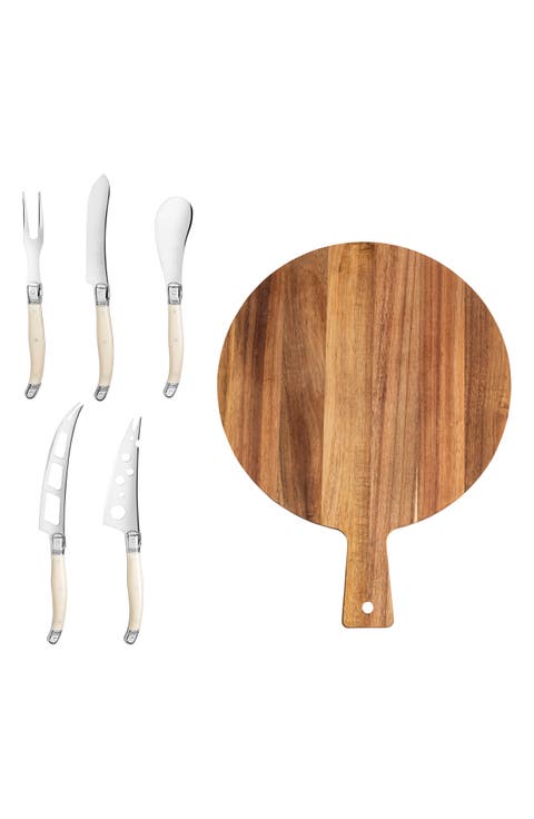 6-Piece Assorted Laguiole Cheese Knives & Serving Board Set
