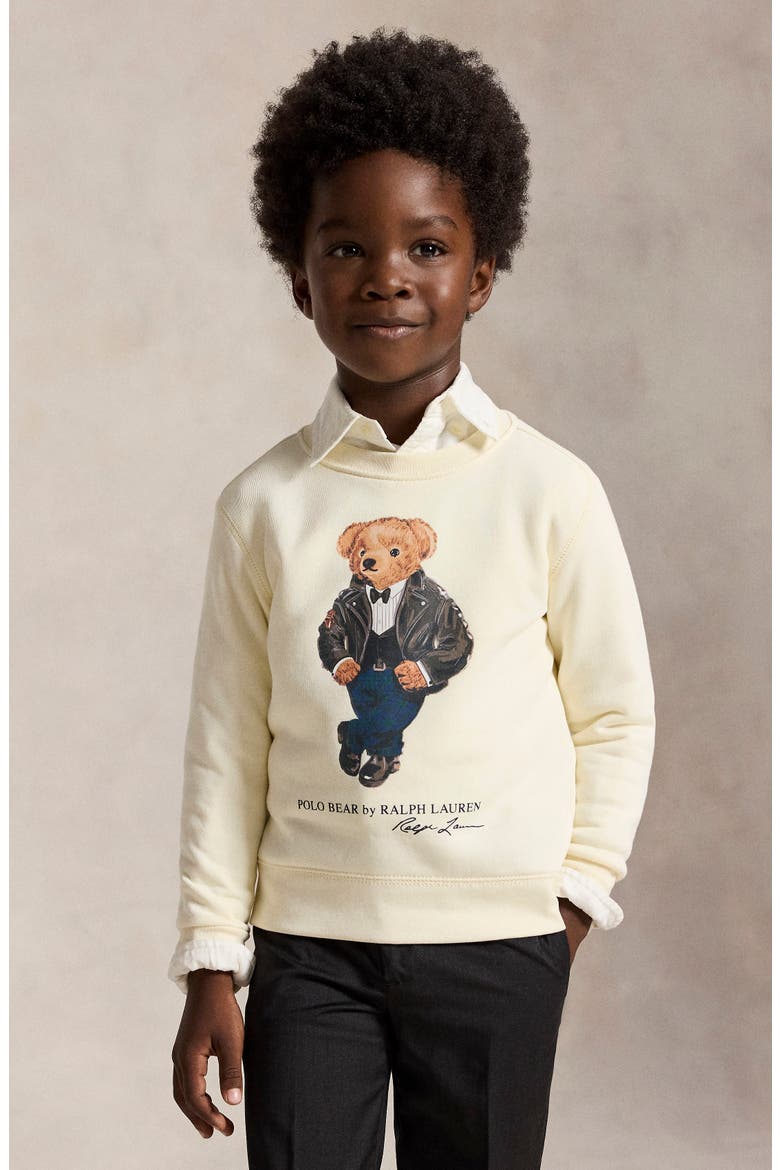 Kids' Polo Bear Graphic Fleece Sweatshirt, Alternate, color, CLUBHOUSE CREAM