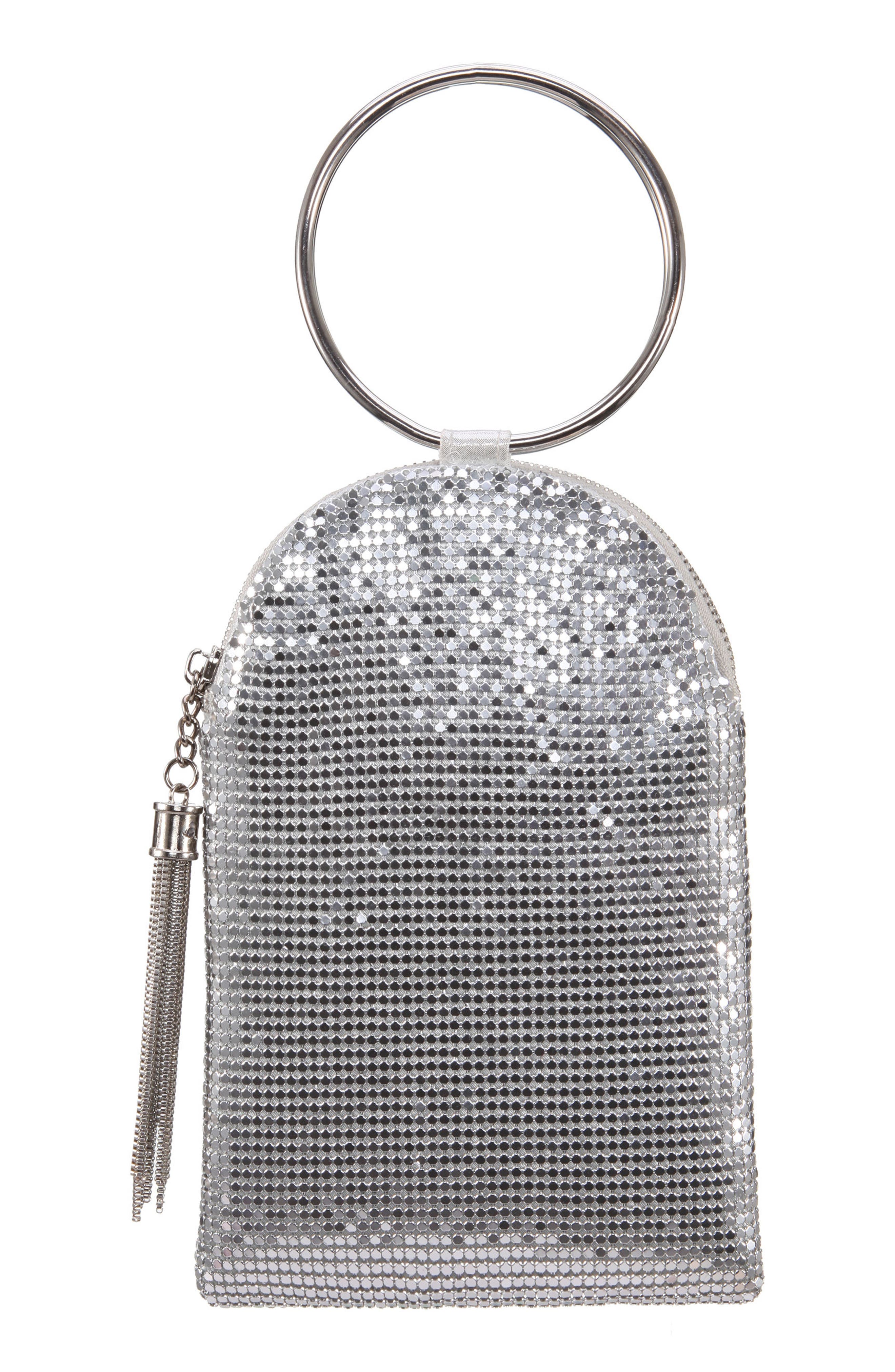 Nina Metallic Mesh Handbag, Alternate, color, 
