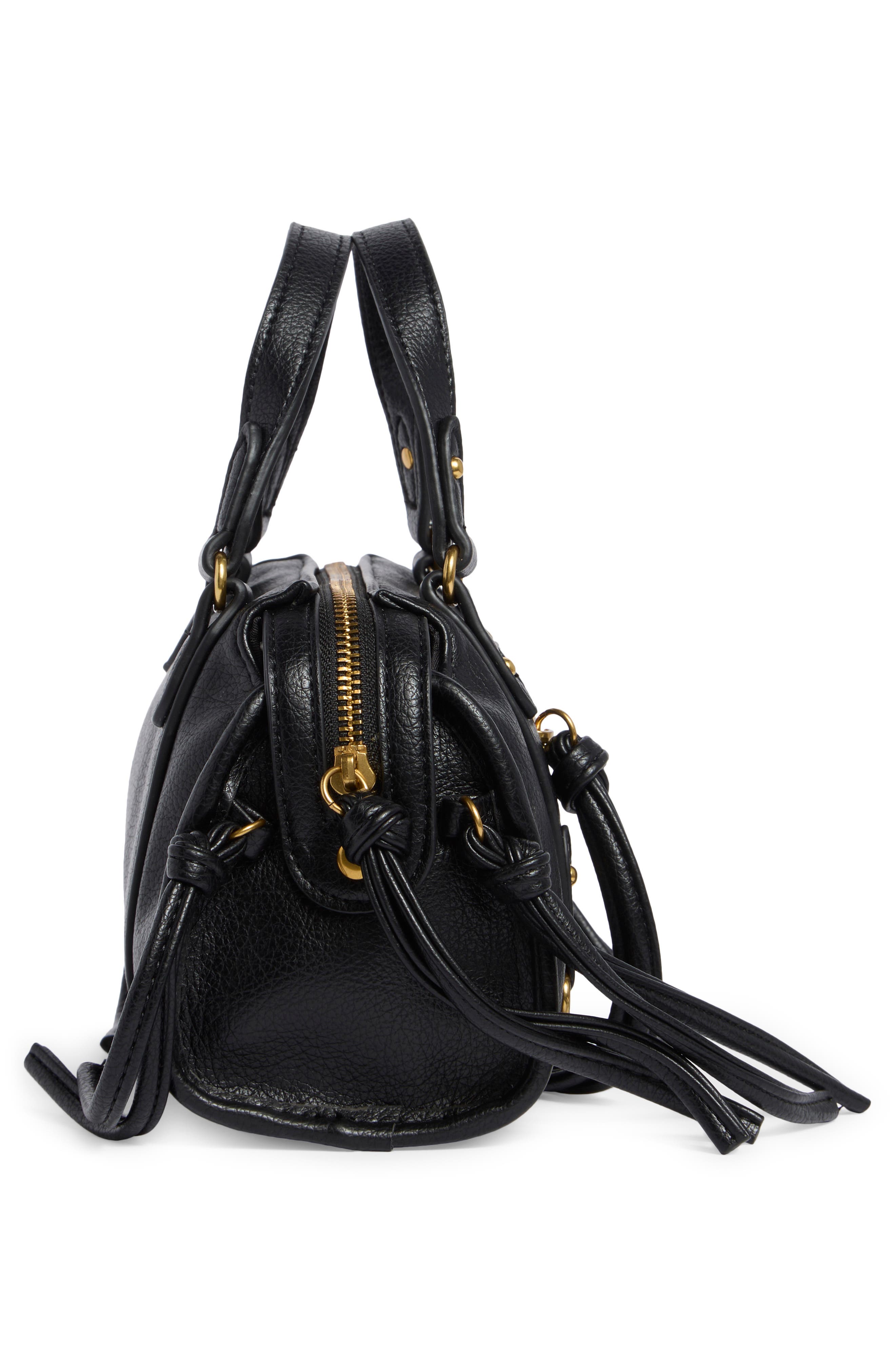 Textured Faux Leather Satchel Bag, Alternate, color, BLACK